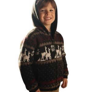Vintage Children’s Size 8 Tejidos Ruminahui Fair Isle Llama Hoodie Zip